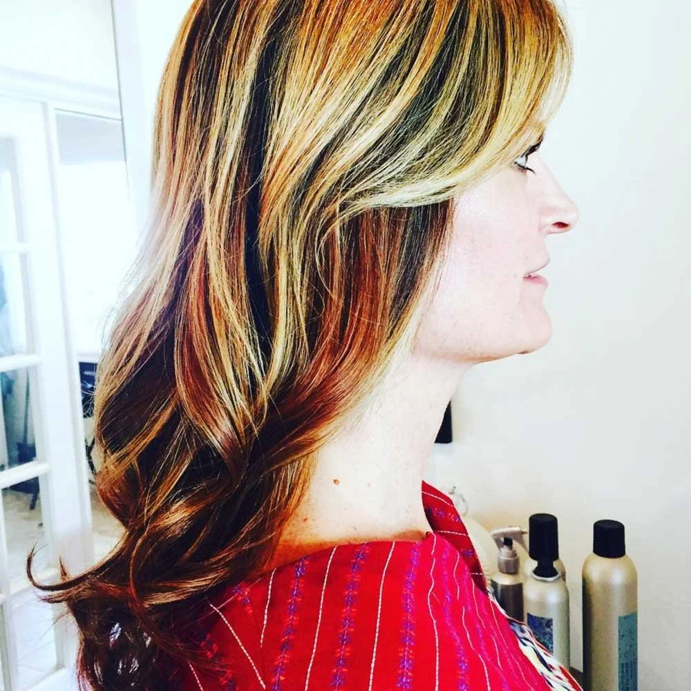 After extensions! So natural looking and beautiful, healthy hair!