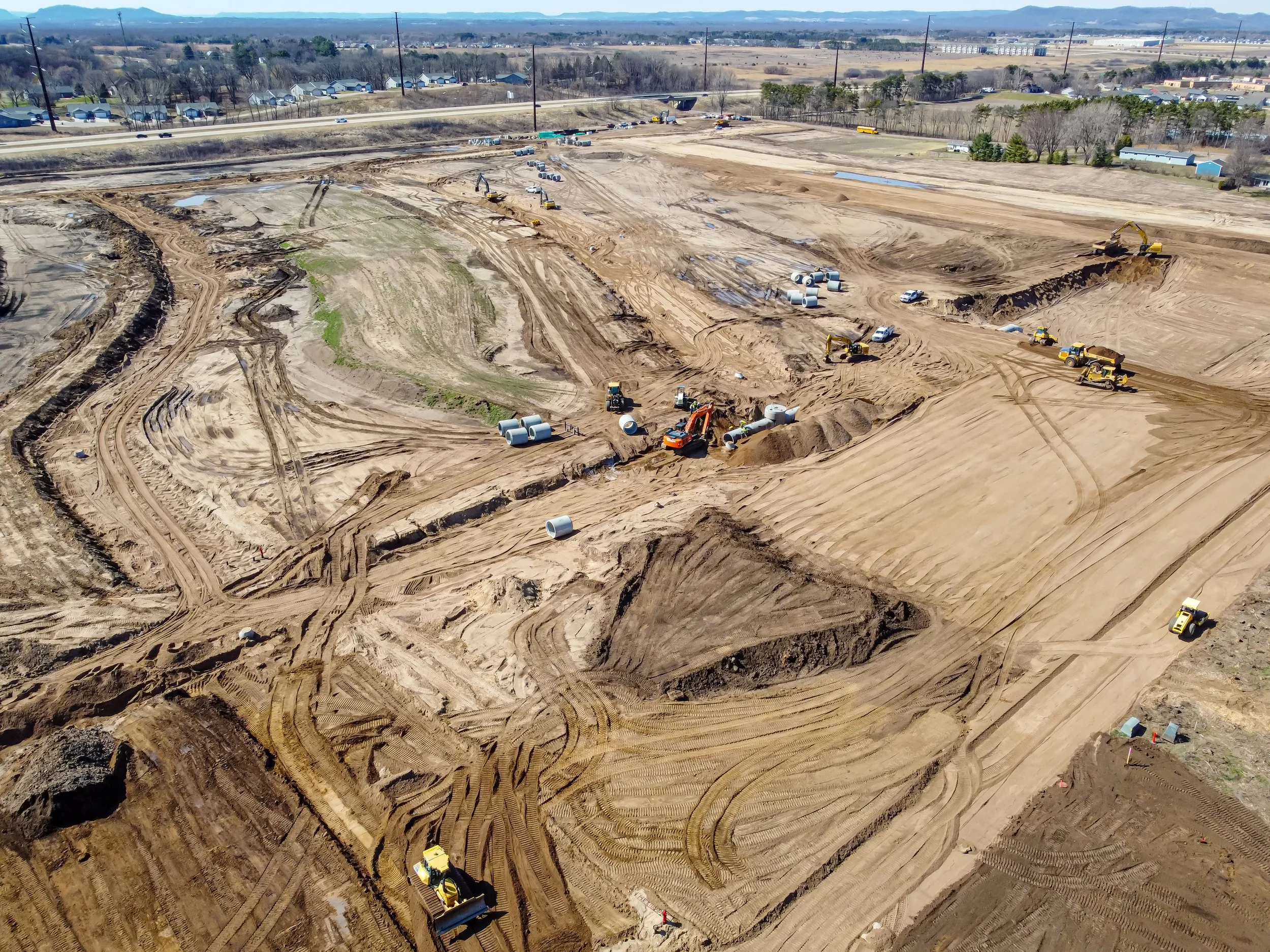 Drone aerial imagery of land development and earthwork site documentation