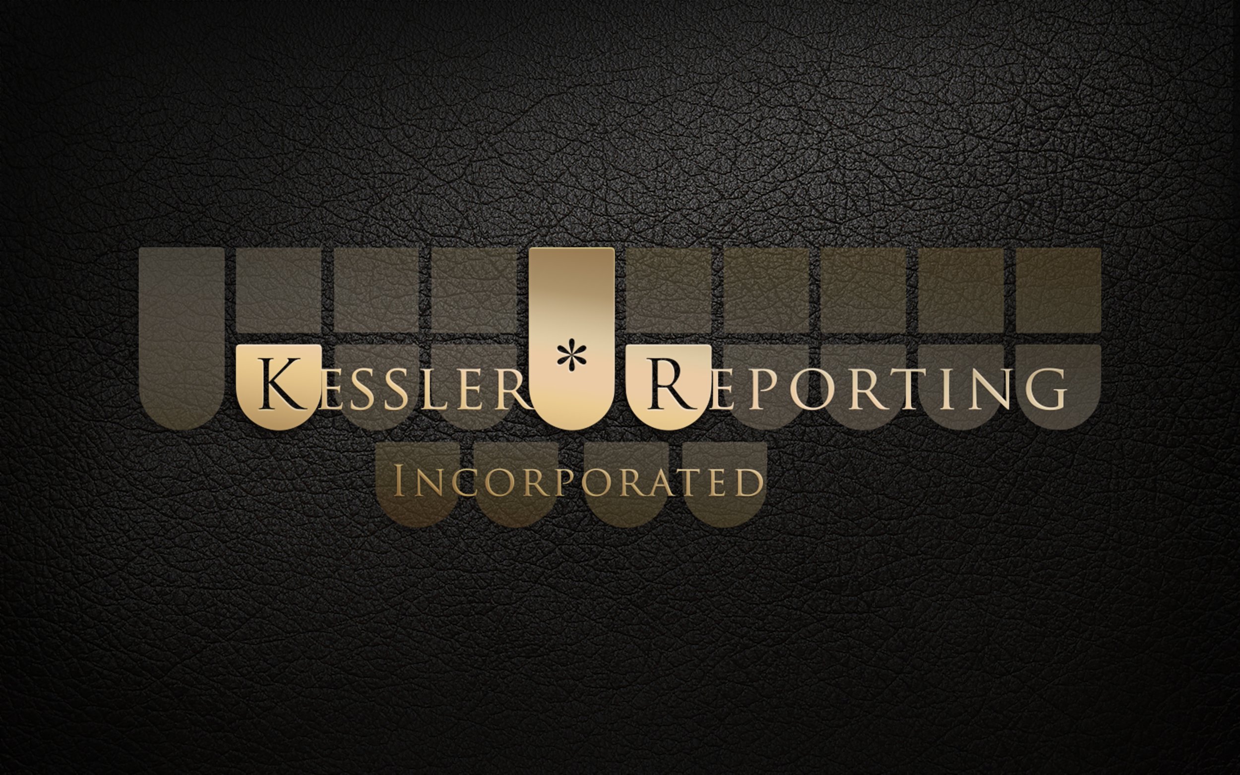 Decorative logo with black textured background, featuring gold and black text reading 'Kessler Reporting Incorporated' with and asterisks.