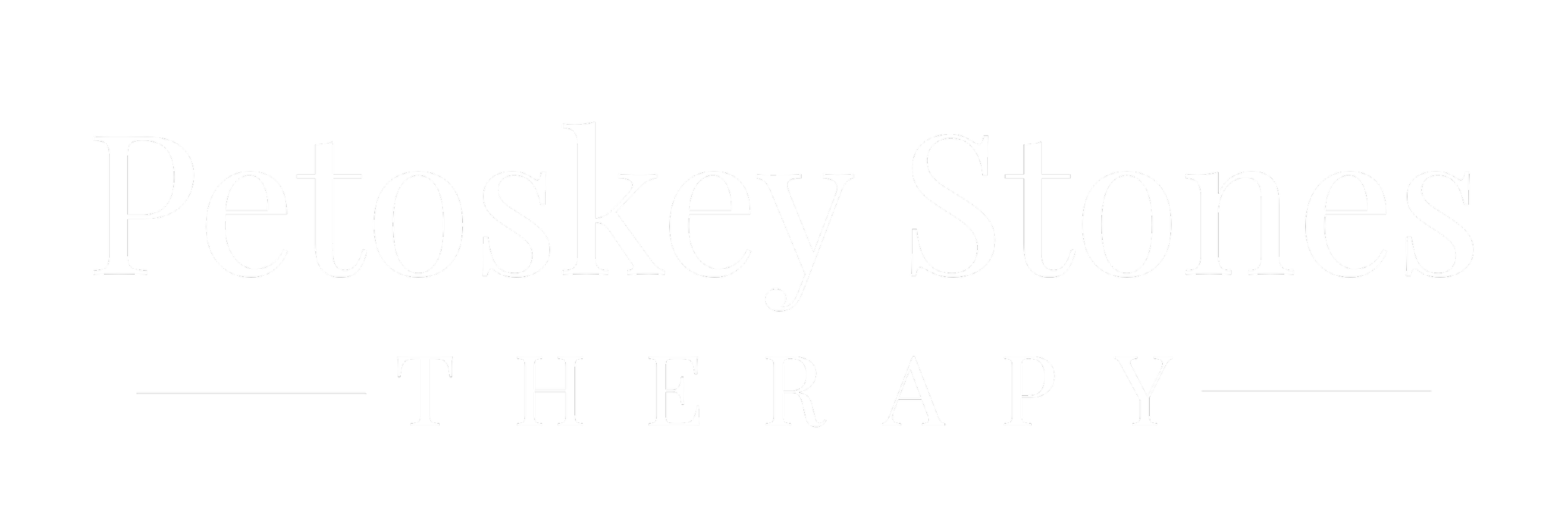 Logo with black background and white text that reads 'Petoskey Stones Therapy'.