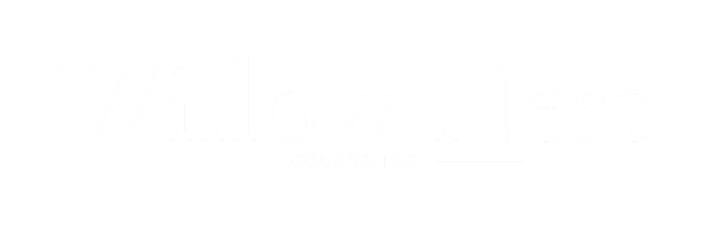 Logo for Willow Nest Counseling with the words Willow Nest in large white font and Counseling in smaller white font below, set against a black background.
