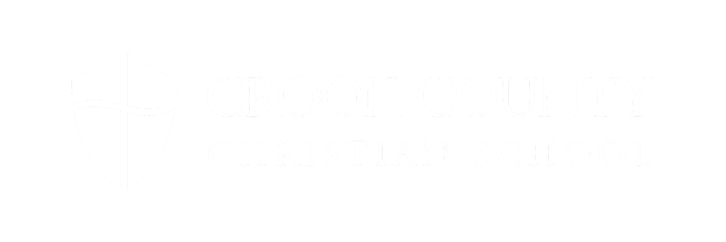 Logo of Crook County Christian School with a shield emblem and text in white on a black background.