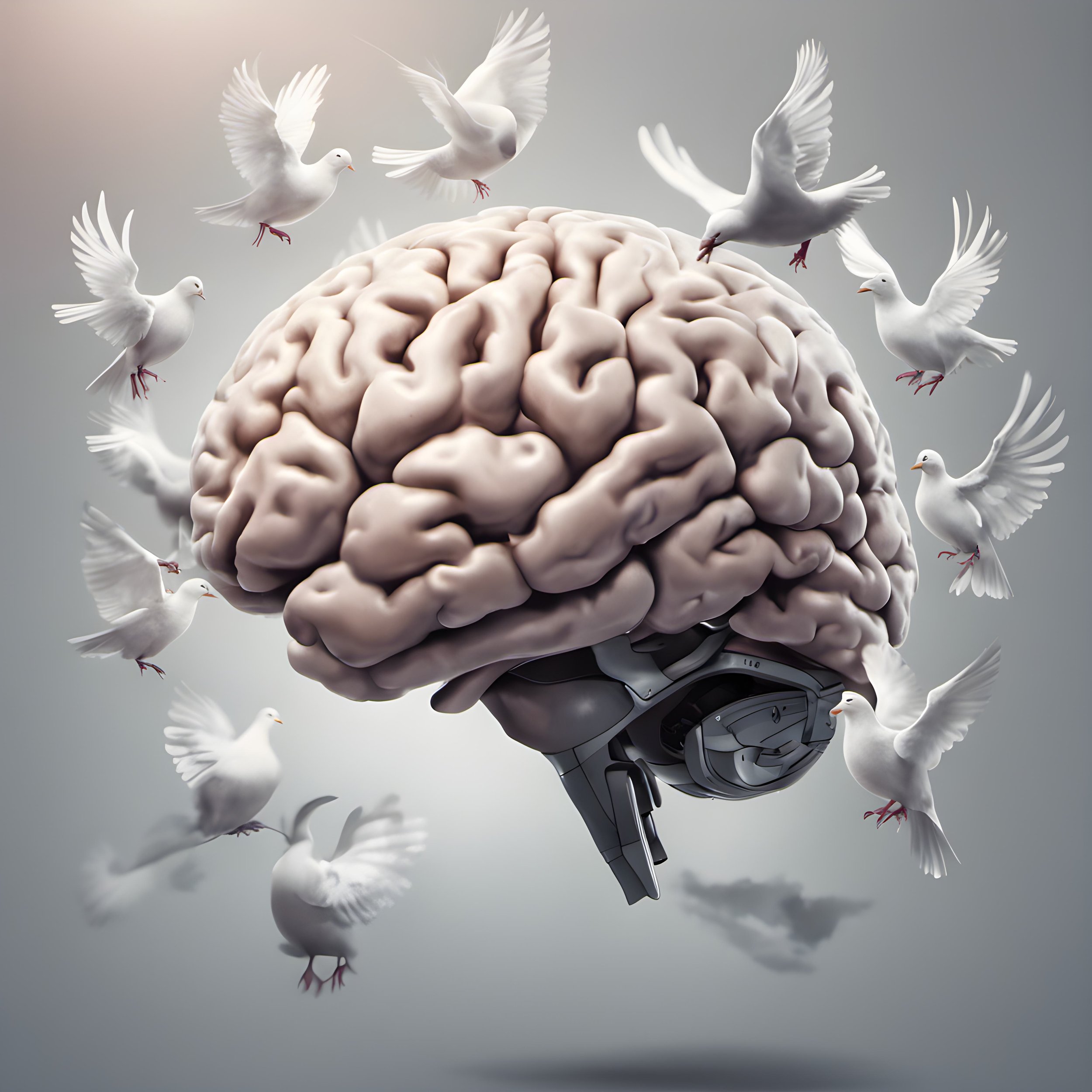 Mind surrounded by doves of hope