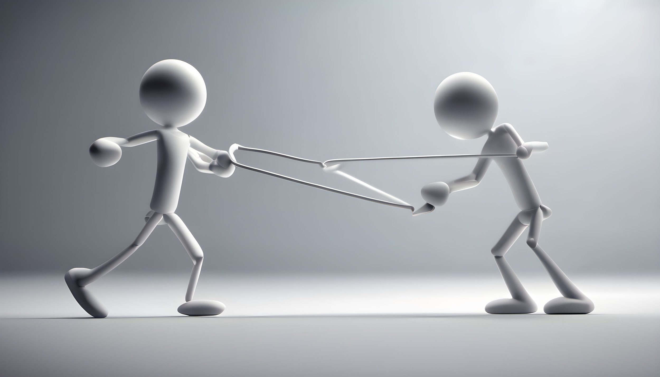 two stick figures pushing and pulling on diverse ropes