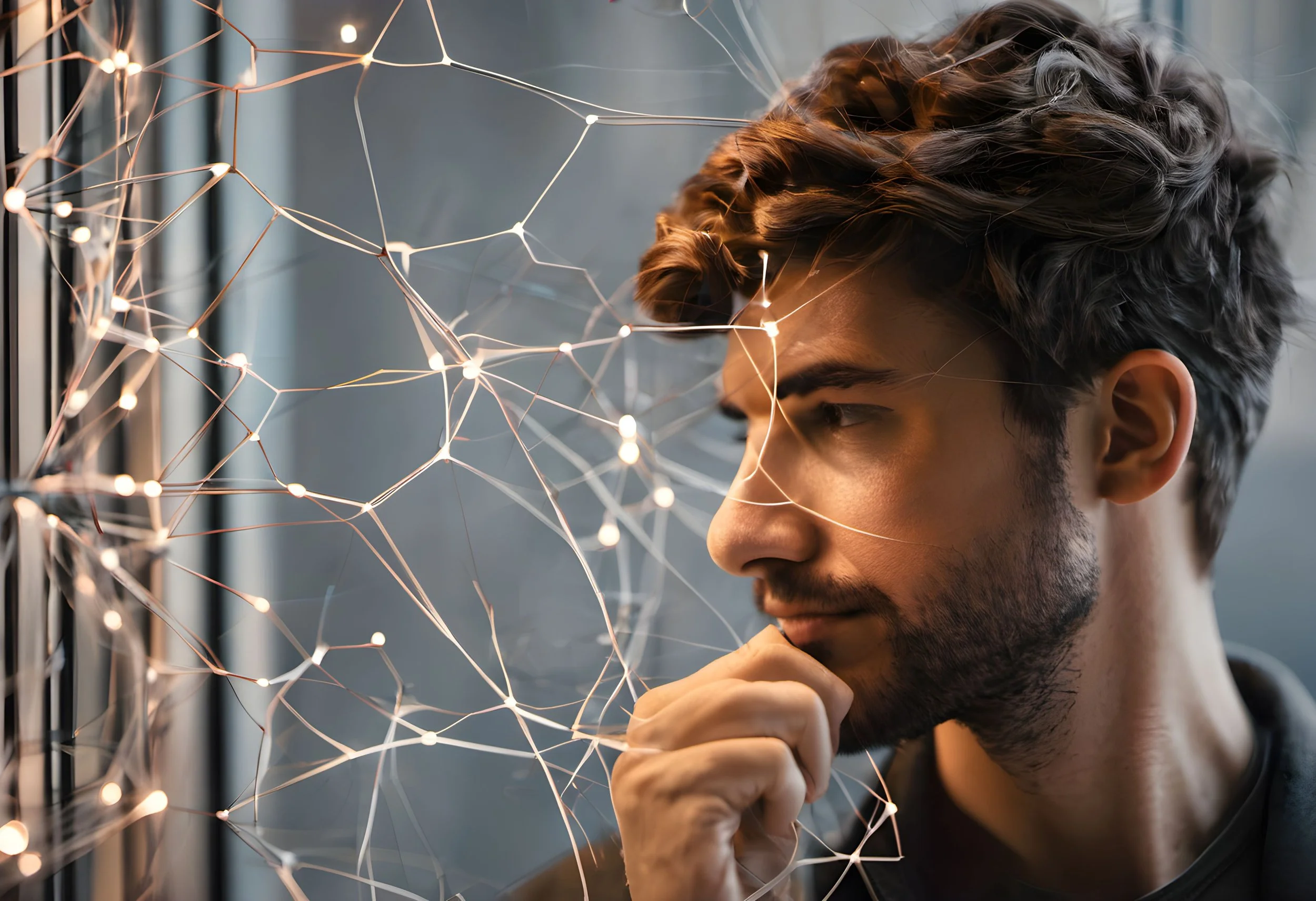 Man looking out the window as his mind wanders