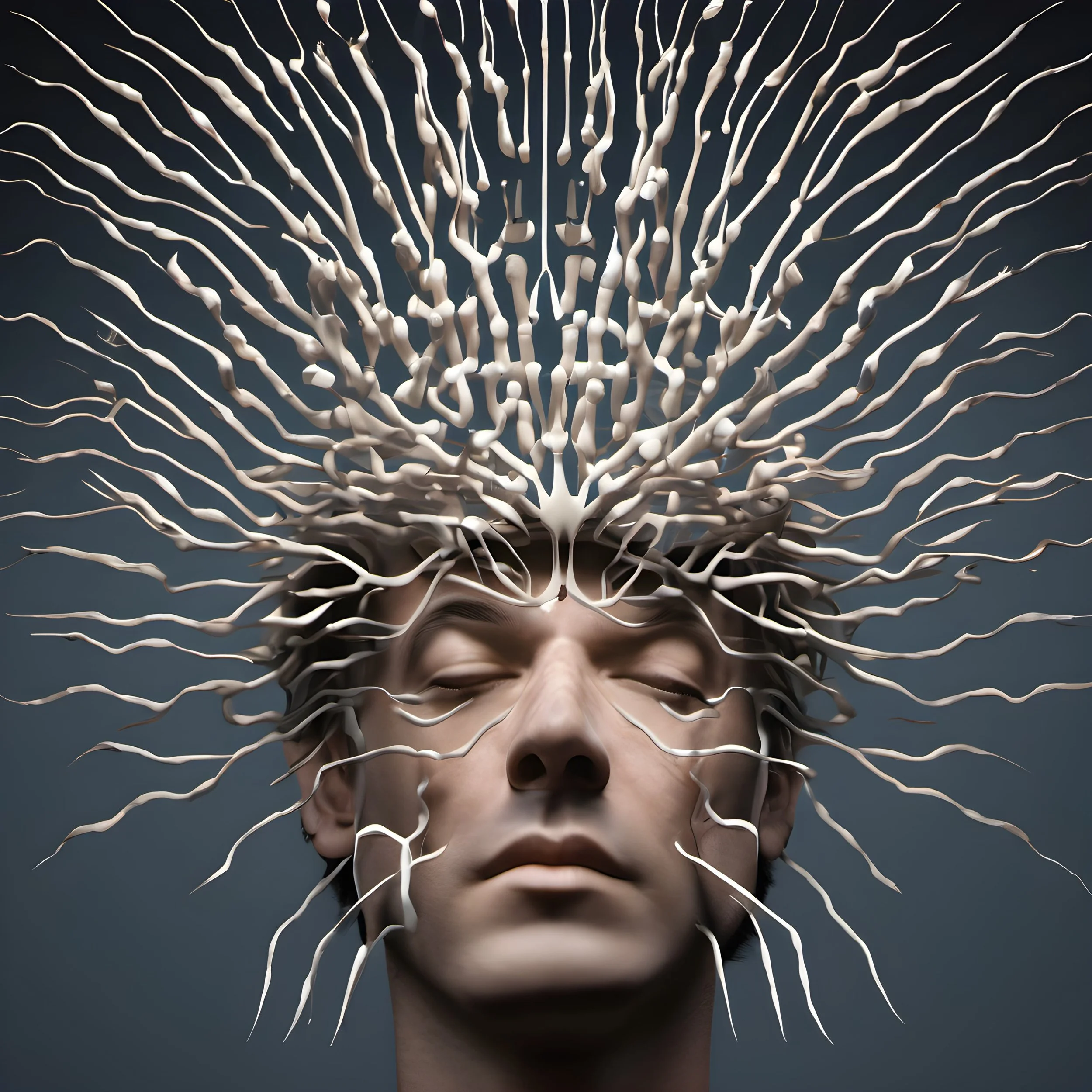 mans mind with  white mini daggers