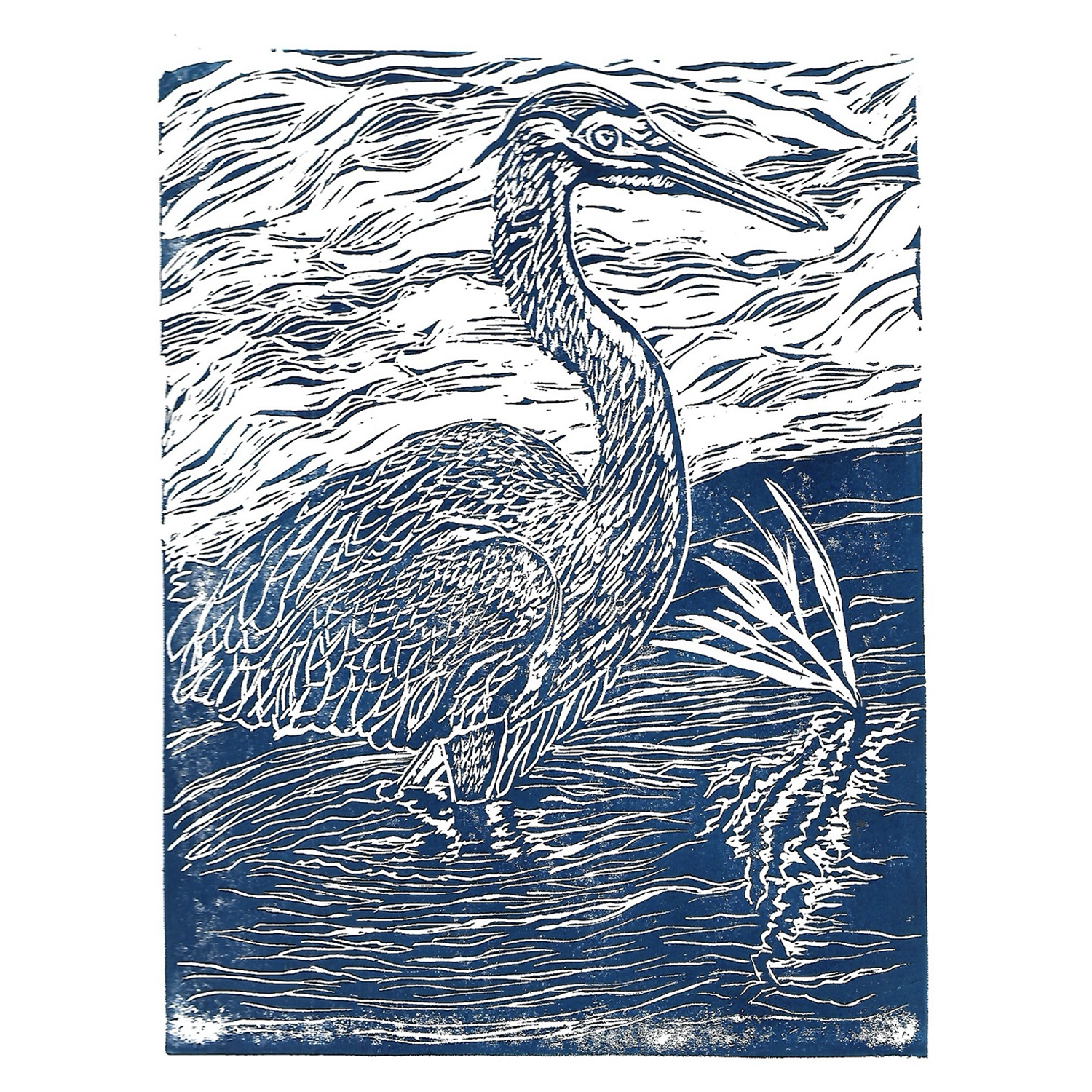 9x12 New Heron Block Print