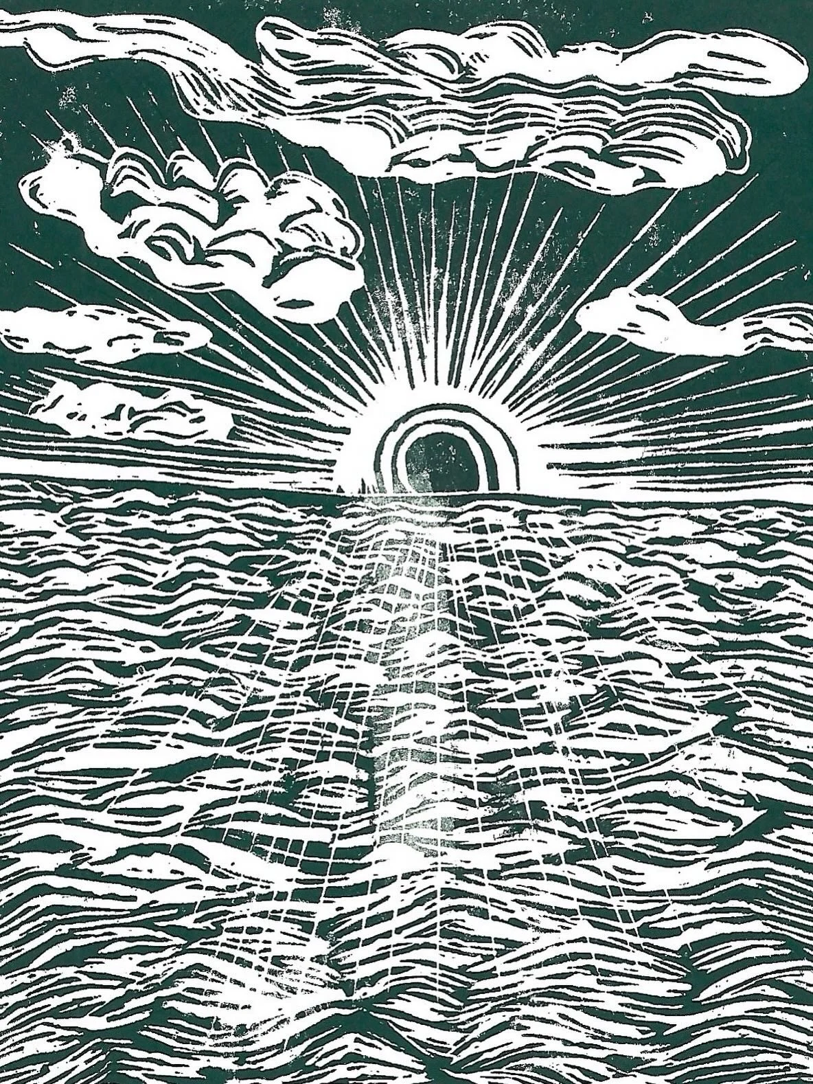 9x12 Sunset Block Print (Black & White)