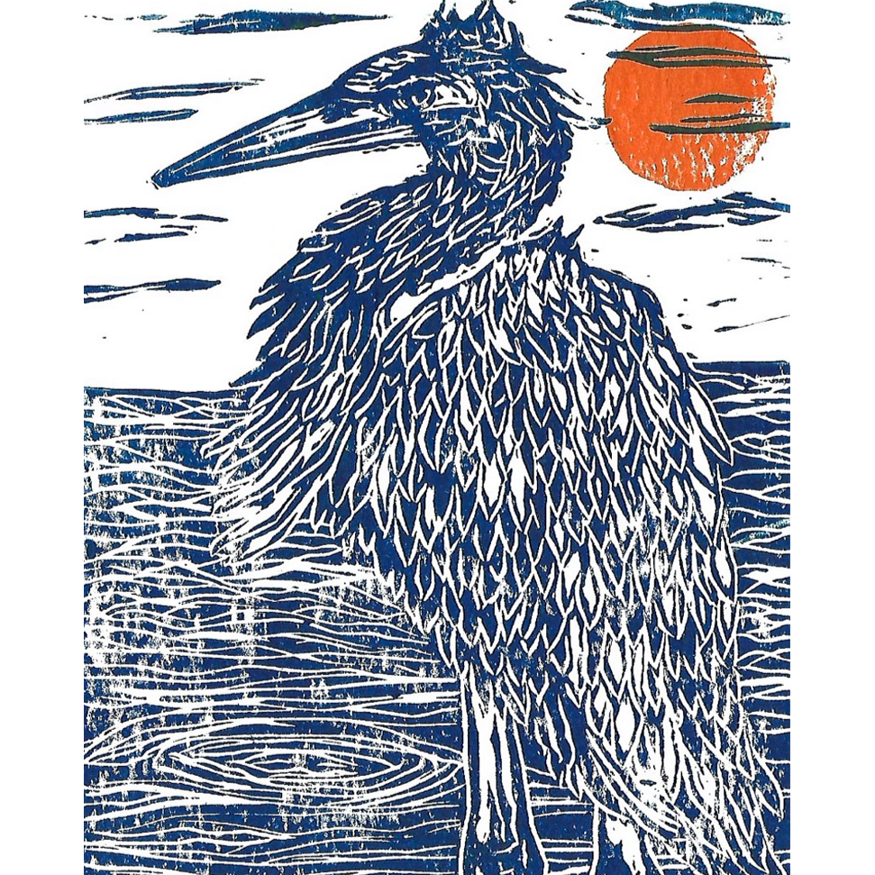 6x9 Heron Block Print