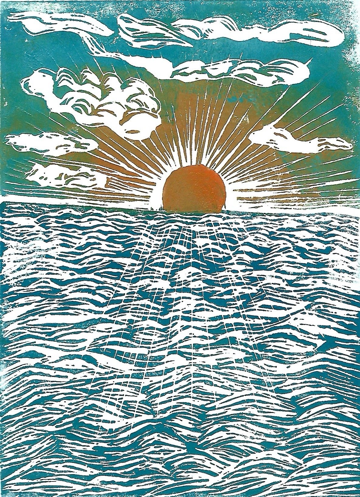 9x12 Sunset Block Print (Color)