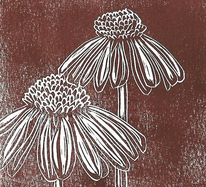 6x9 Echinacea Block Print