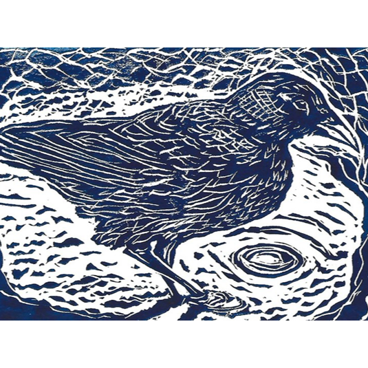 6x9 Crow in Water Block Print