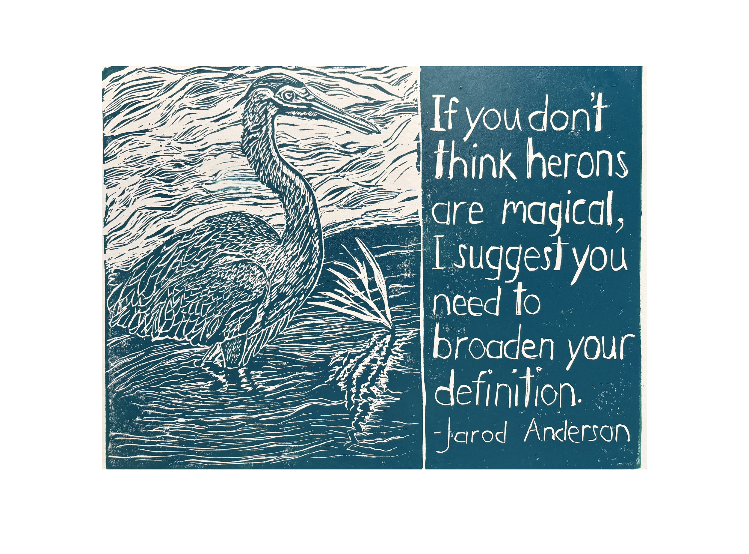 9x12 Heron with Quote Block Print