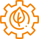 Orange logo of a fountain pen inside a gear