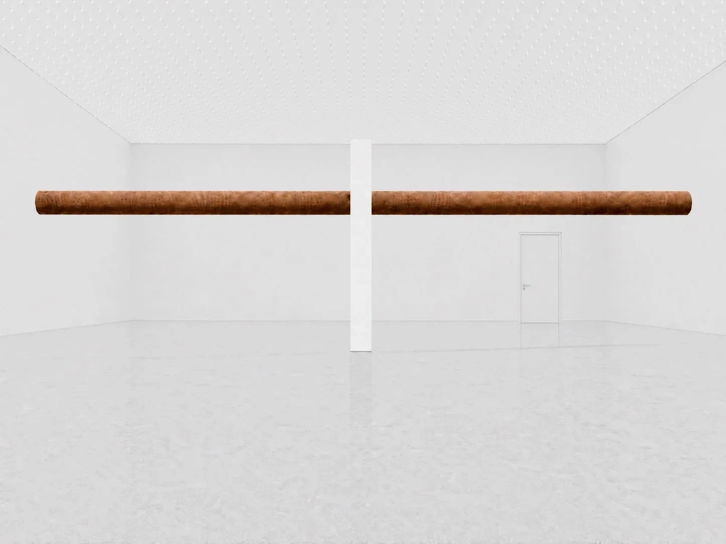 The 90-foot pole draws a line through the gallery, dividing wall, floor, and space. With Its nearly imperceptible pivot