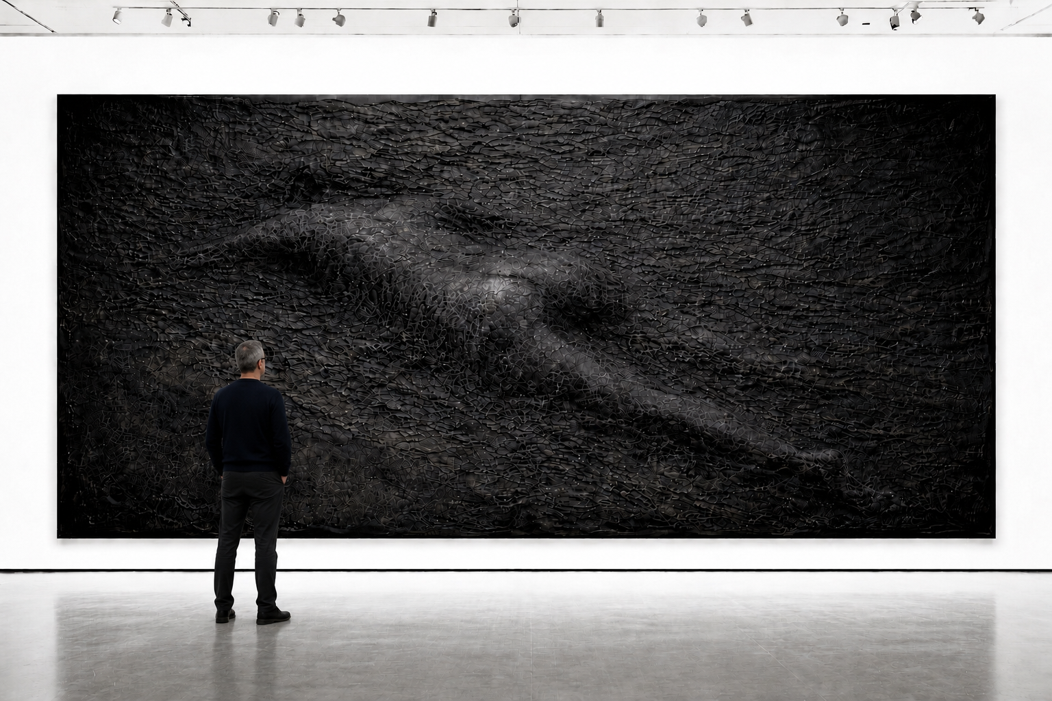Undertow, 2025, Hand-pounded copper over form with sulfur patina 30 ft. W × 13 ft. H × 8–12 in.