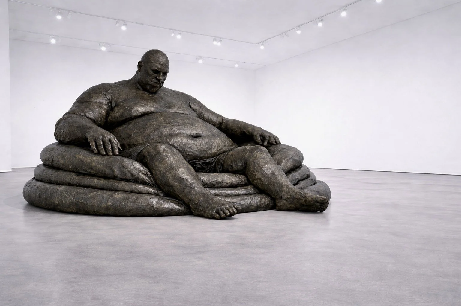 Kiddie Pool, 2025, Hand-pounded lead over form, sulfur patina, larger than life