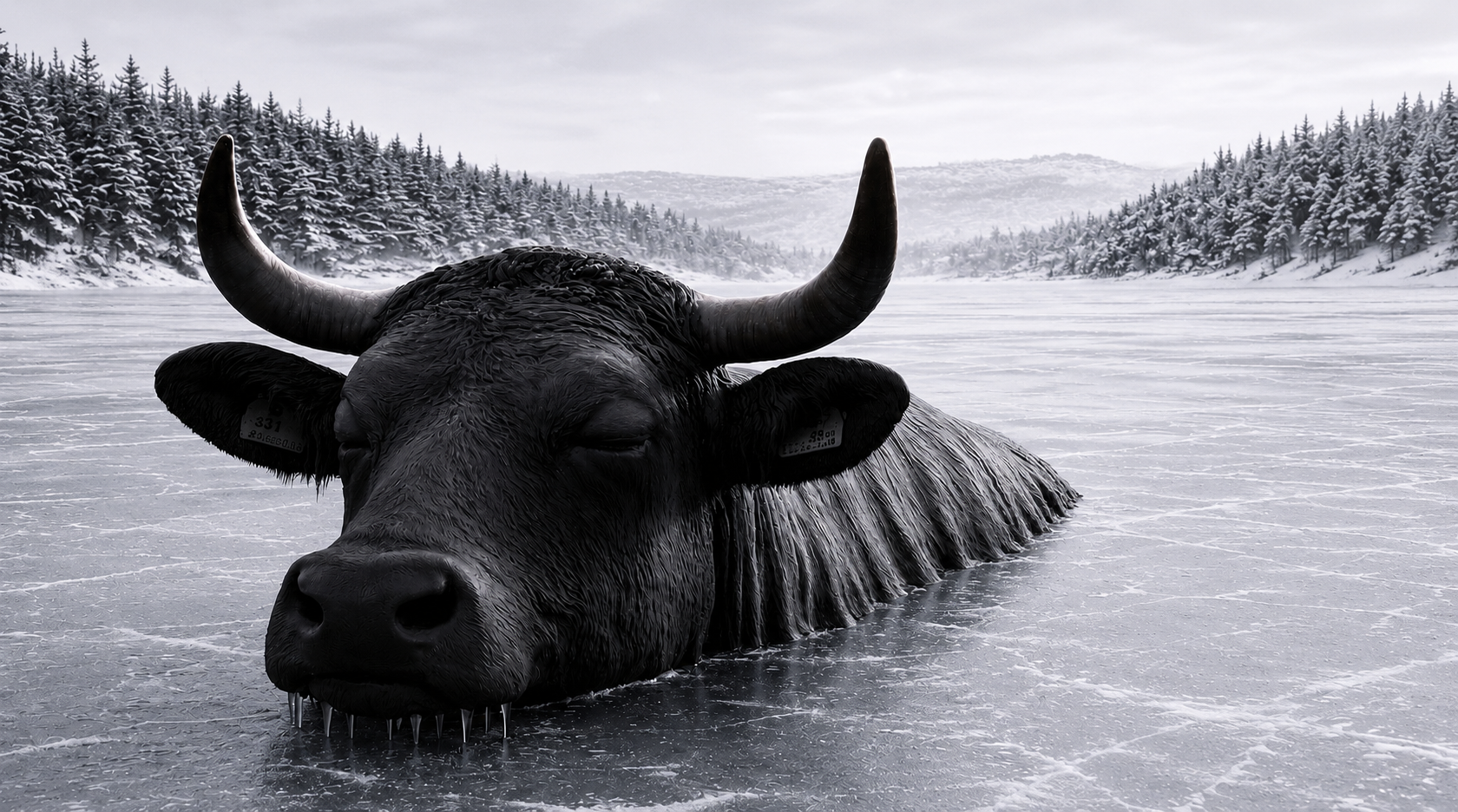 Black Ice, 2025, From Wintering, a three-part frozen lake sequence Archival pigment print 54 × 96 in.