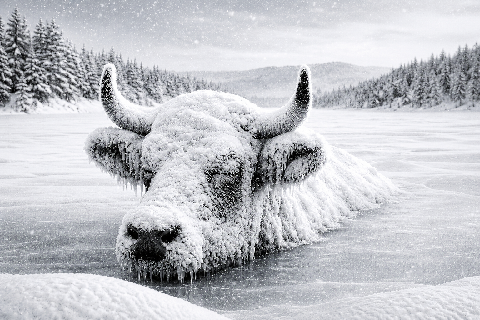 First Covering, 2025, From the series Wintering Archival pigment print 54 X 96 inches