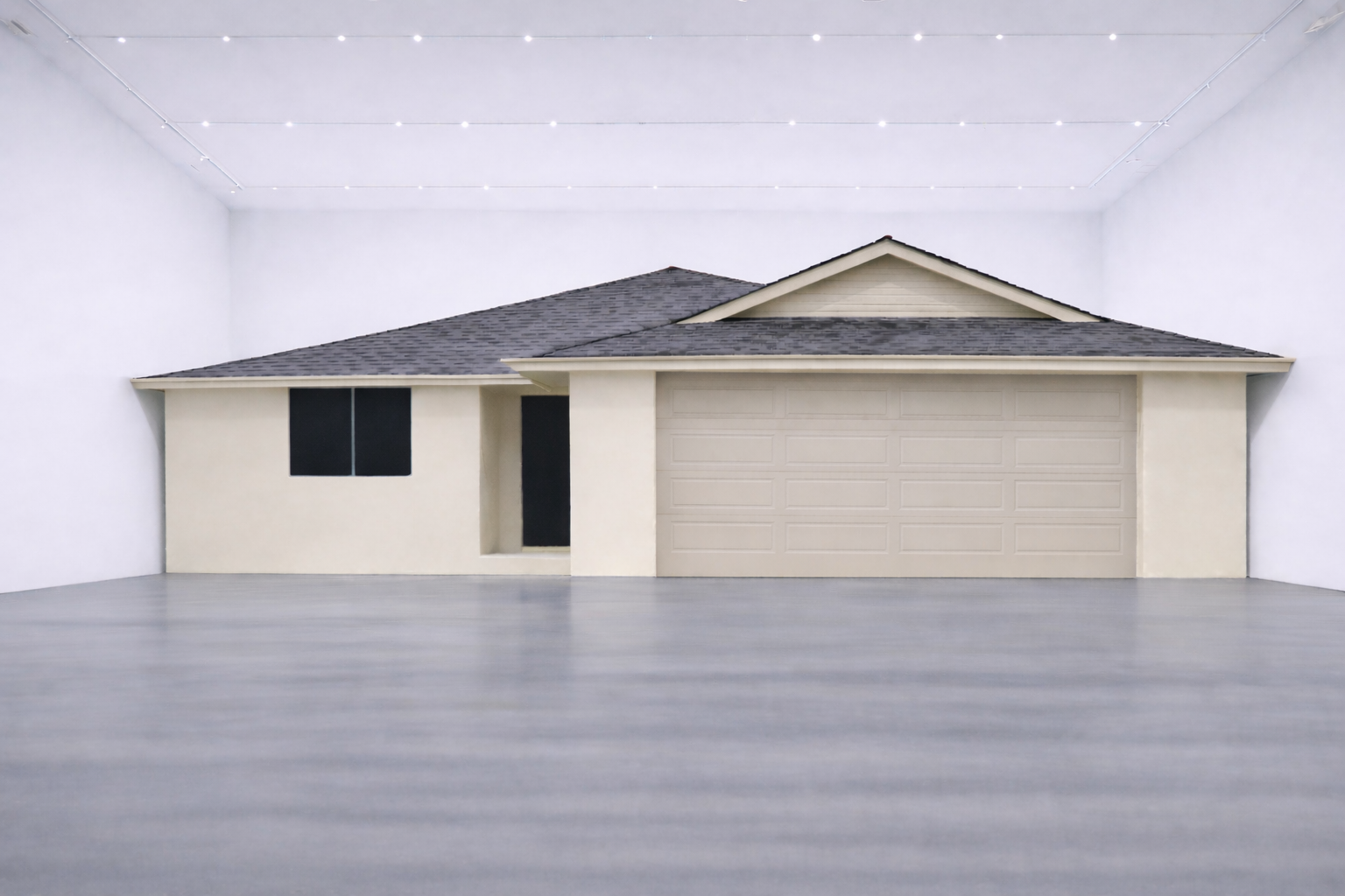 Architectural Suburbia,2026 Mixed-media architectural installation:  Dimensions variable; approximately full residential scale