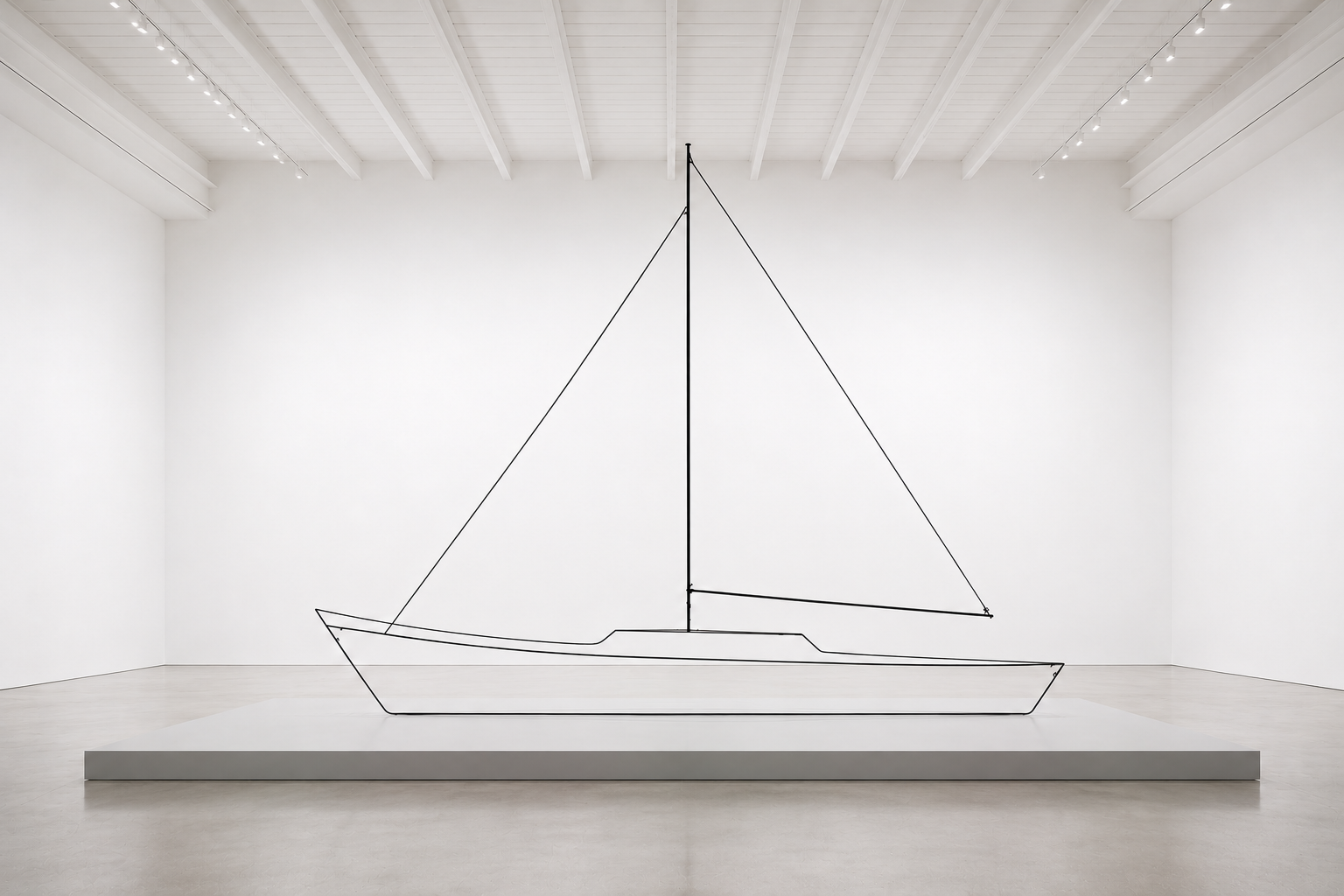 Drawings: Sailboat 2026 | Quater-inch black steel reduces a full-scale sailboat to a three dimensional line drawing