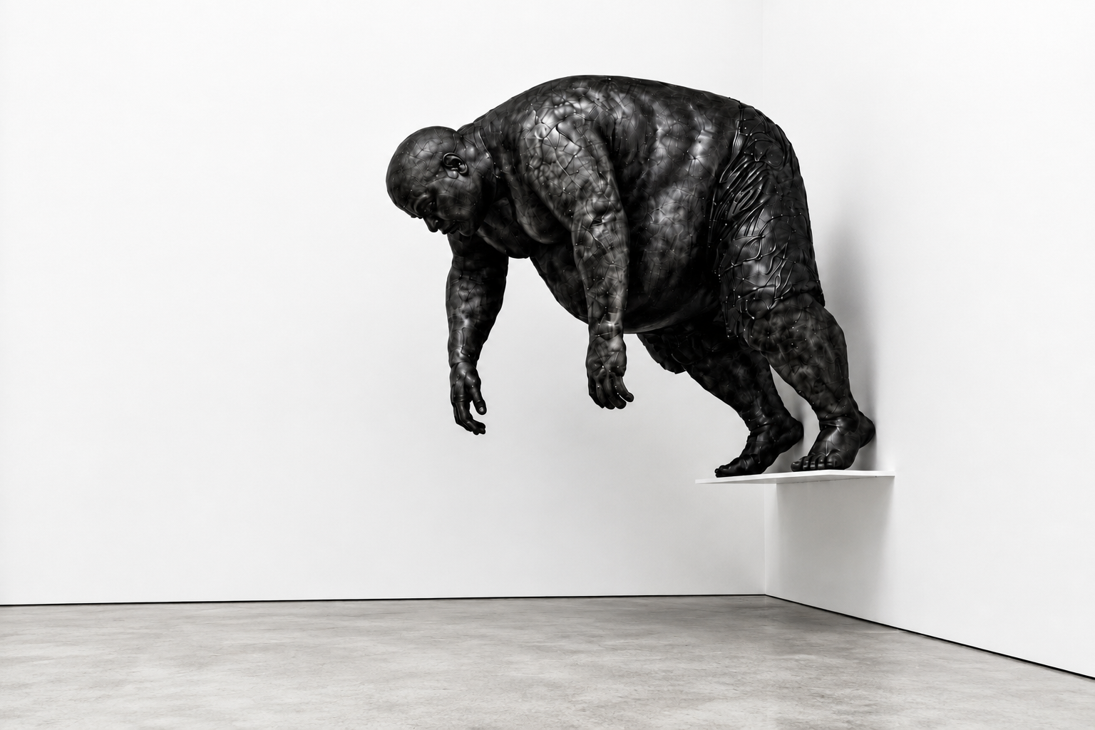 Perch, 2026, Hand-pounded lead over form with sulfur patina Approx. 96 × 72 × 60 in. / 8 × 6 × 5 ft