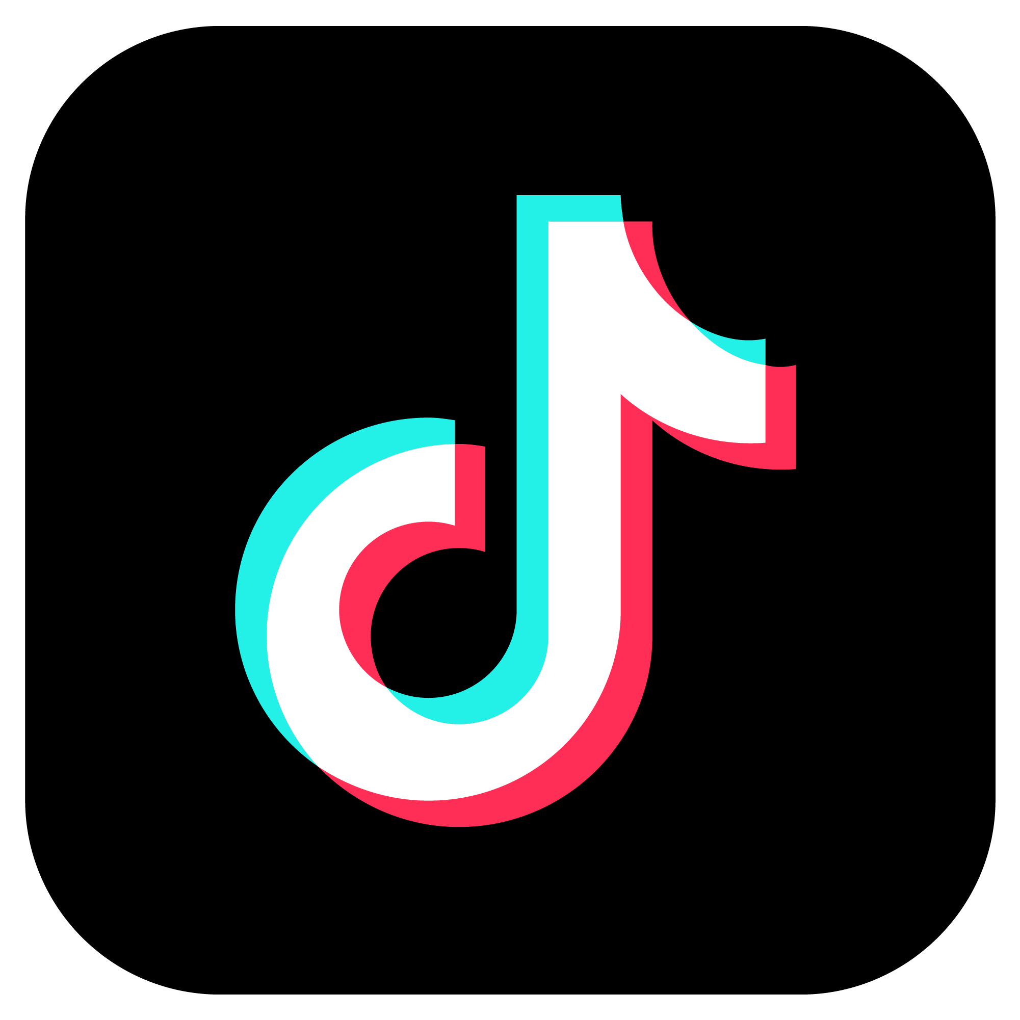 Logotipo de TikTok en fondo negro, con nota musical en color cian y elementos en rosa y blanco.