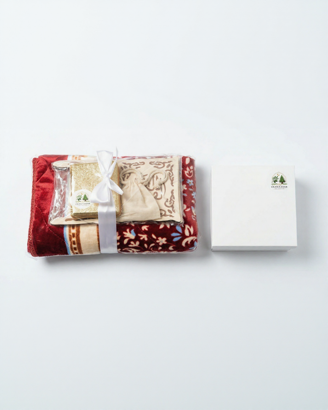 Islamic gift bundle with prayer mat, quran, prayer beads , crystal ball and quran stand. Unique, elegant and timeless