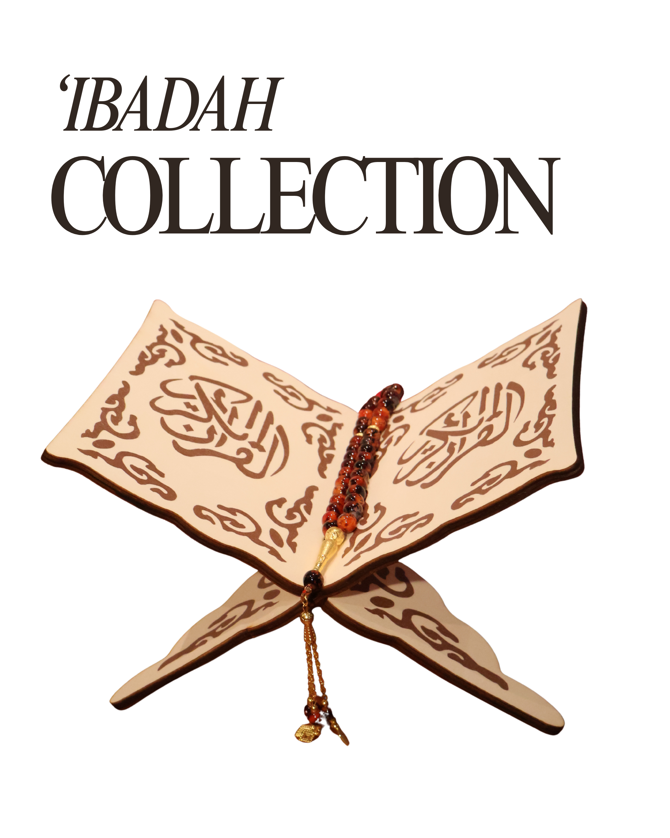 Islamic prayer beads resting on an open Quran stand