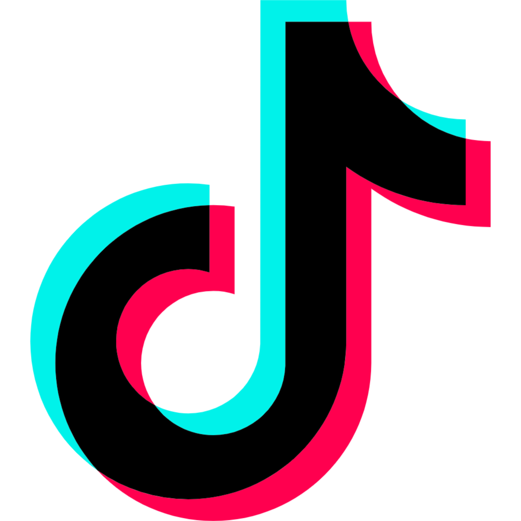 TikTok logo with a black background, featuring a stylized musical note in blue and pink colors.