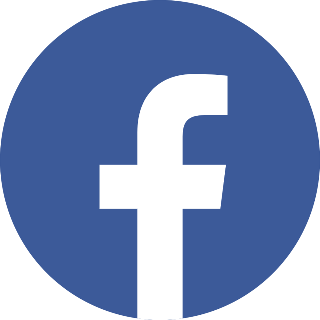 Facebook logo with a white lowercase 'f' on a blue circle background.