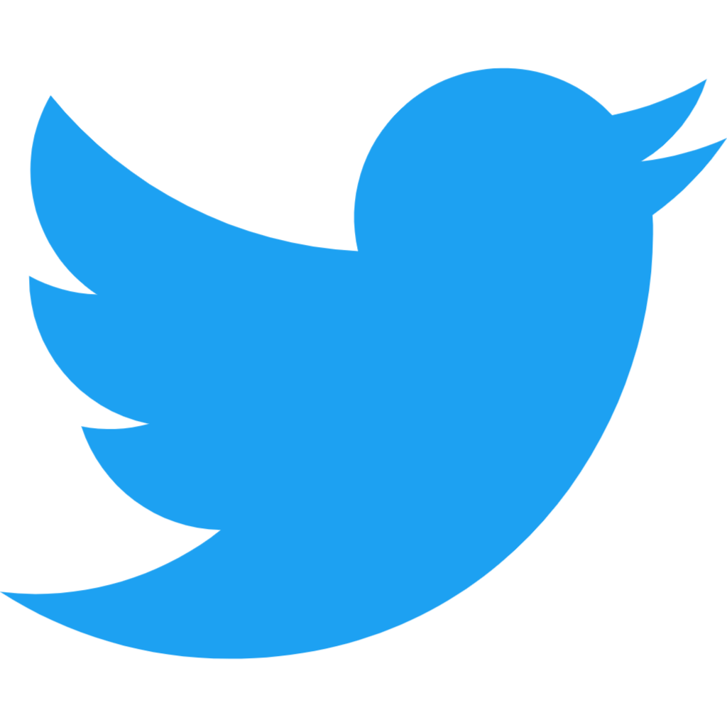 Blue Twitter logo with a bird silhouette on a black background.