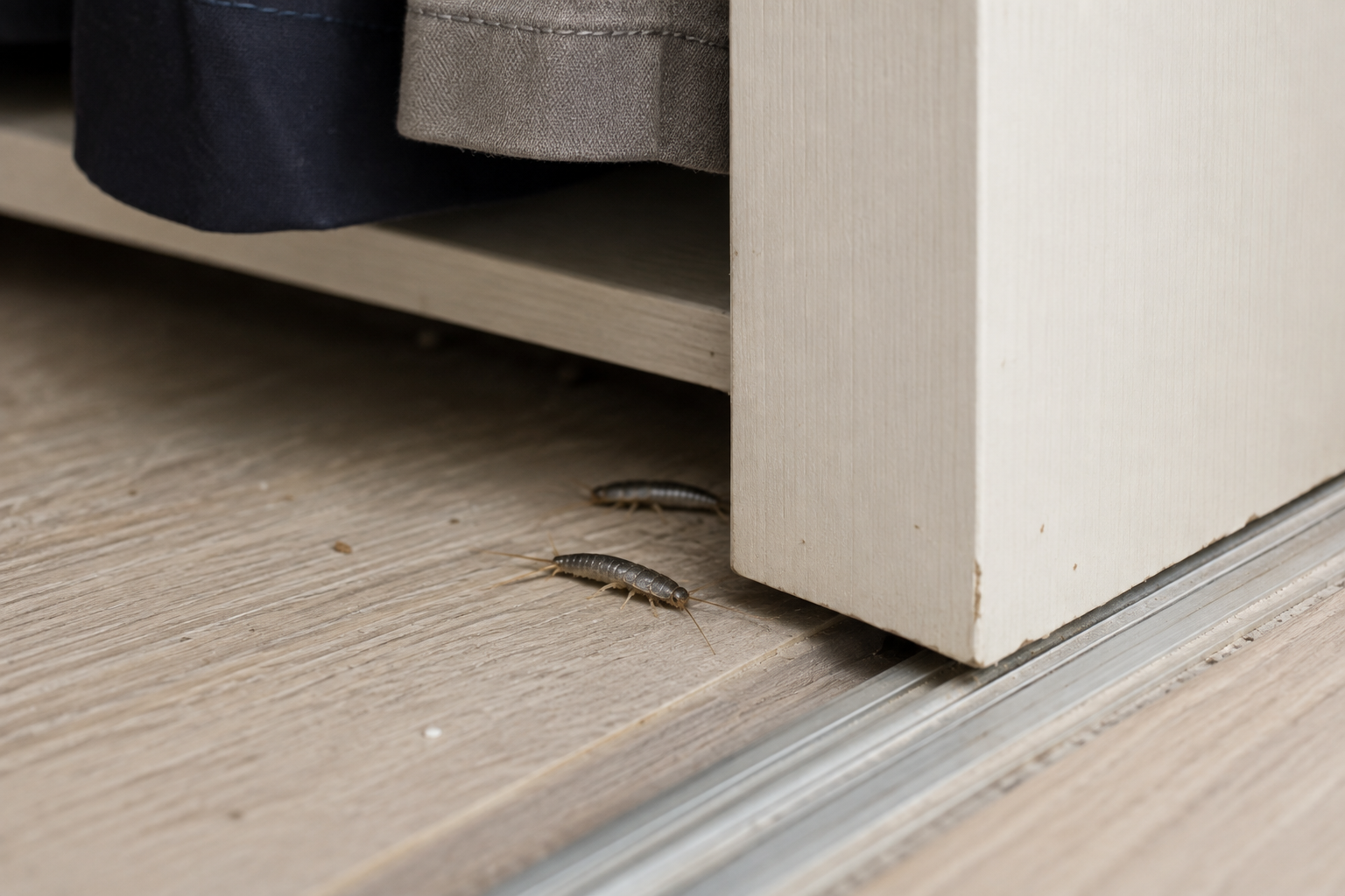 Silverfish inside a home near furniture and flooring