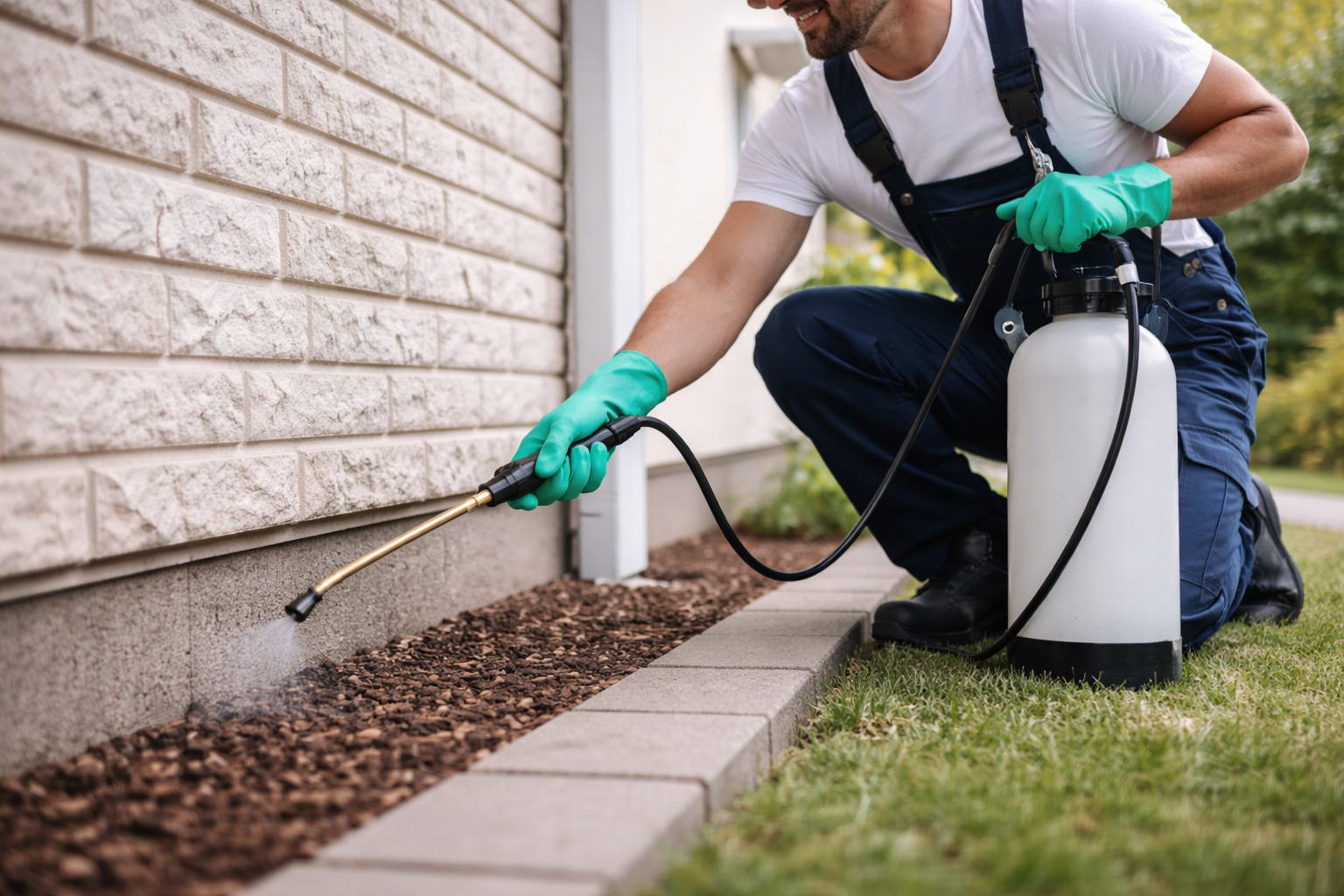 General pest control treatment along house perimeter in Perth