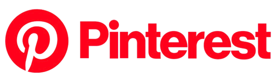 Pinterest logo with red circle and stylized 'P' next to the word 'Pinterest' in red text.