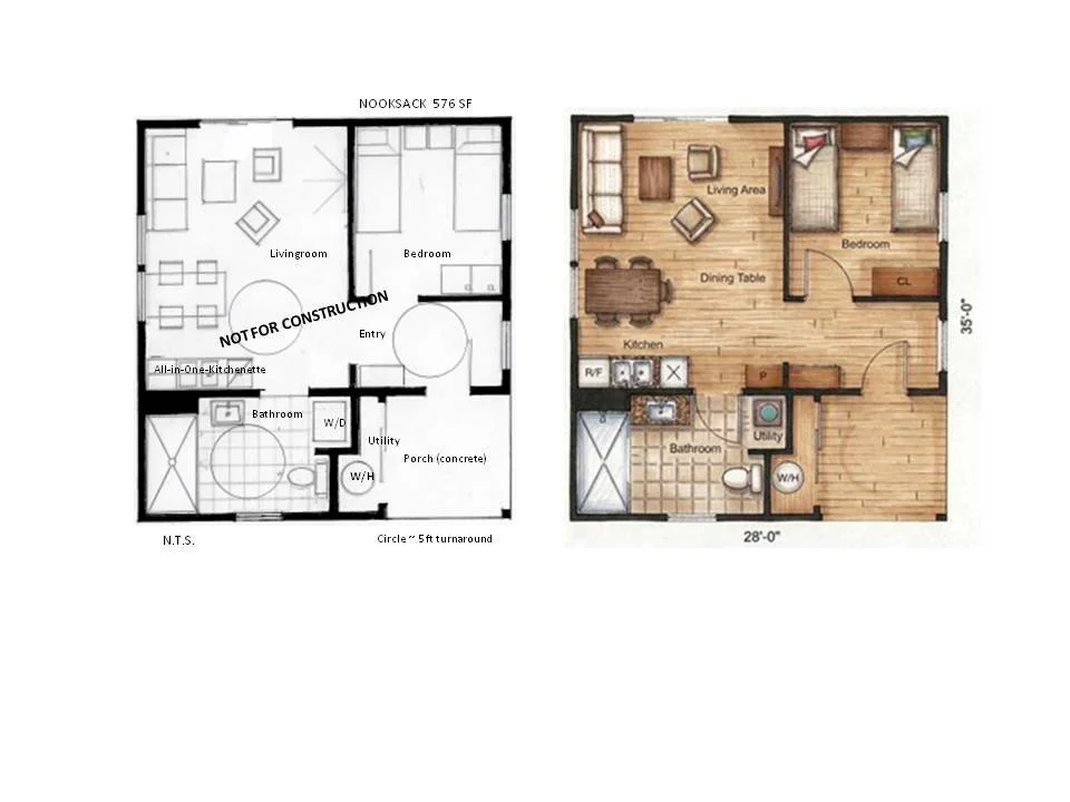 Nooksack house floor plan with artistic rendering