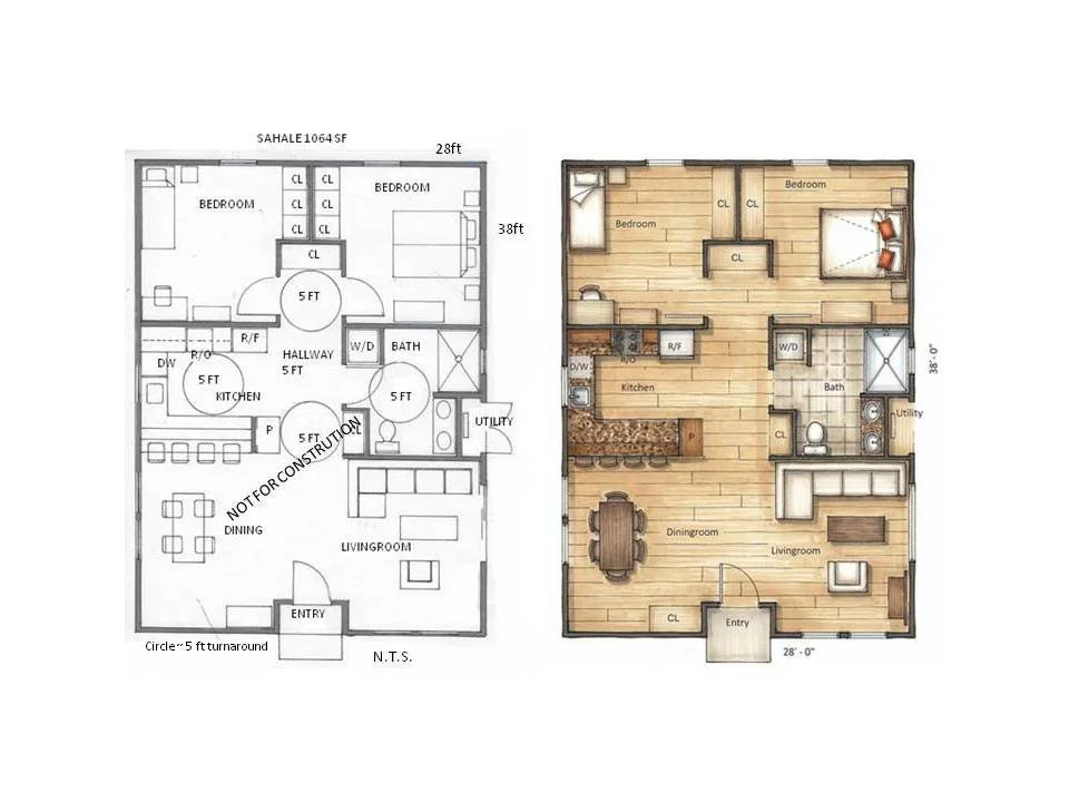 Sahale house floor plan with artistic rendering
