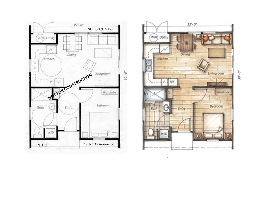 Shuksan house floor plan with artistic rendering