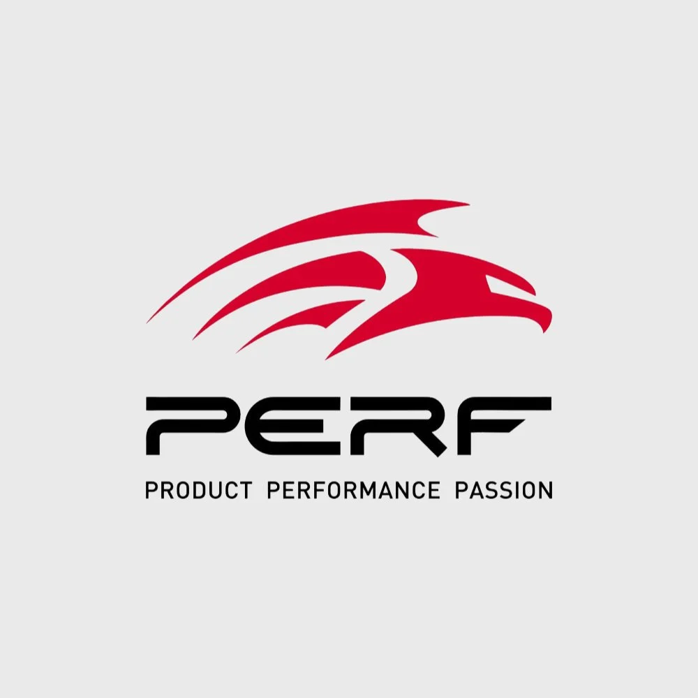 Red stylized eagle head logo with the word PERF below it, and the tagline 'Product Performance Passion'.