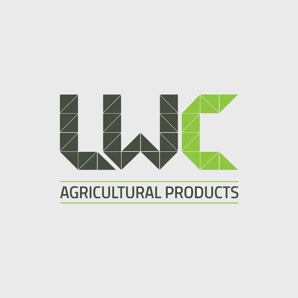 Logo with geometric letters 'LWC' in dark and light green, with the words 'Agricultural Products' underneath and a thin green line above.
