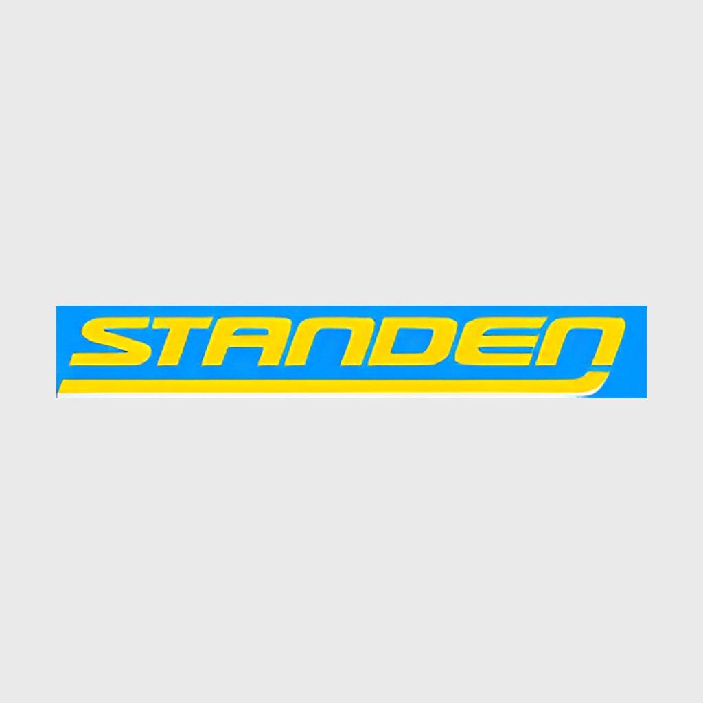 Stander logo with yellow and blue colors on a gray background.