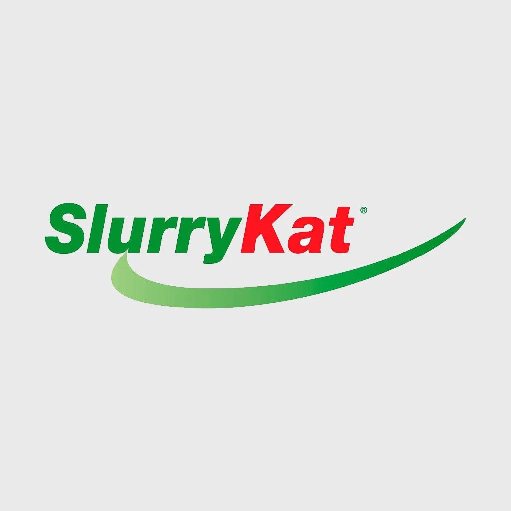Logo for SlurryKat with green and red text and a green swoosh.