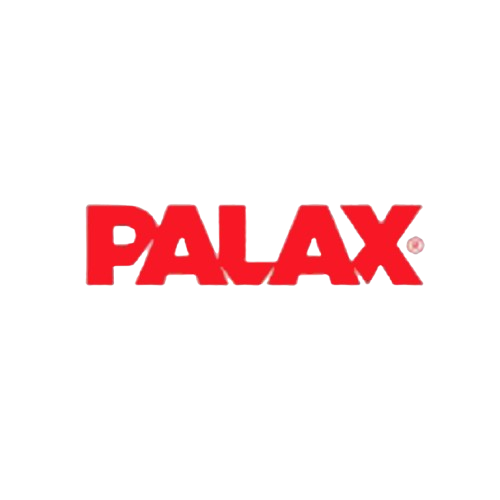 Palax logo in red text with a white dot on the letter P.
