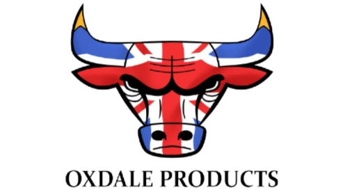 A stylized bull's head with a Union Jack design, and the text 'Oxdale Products' below it.