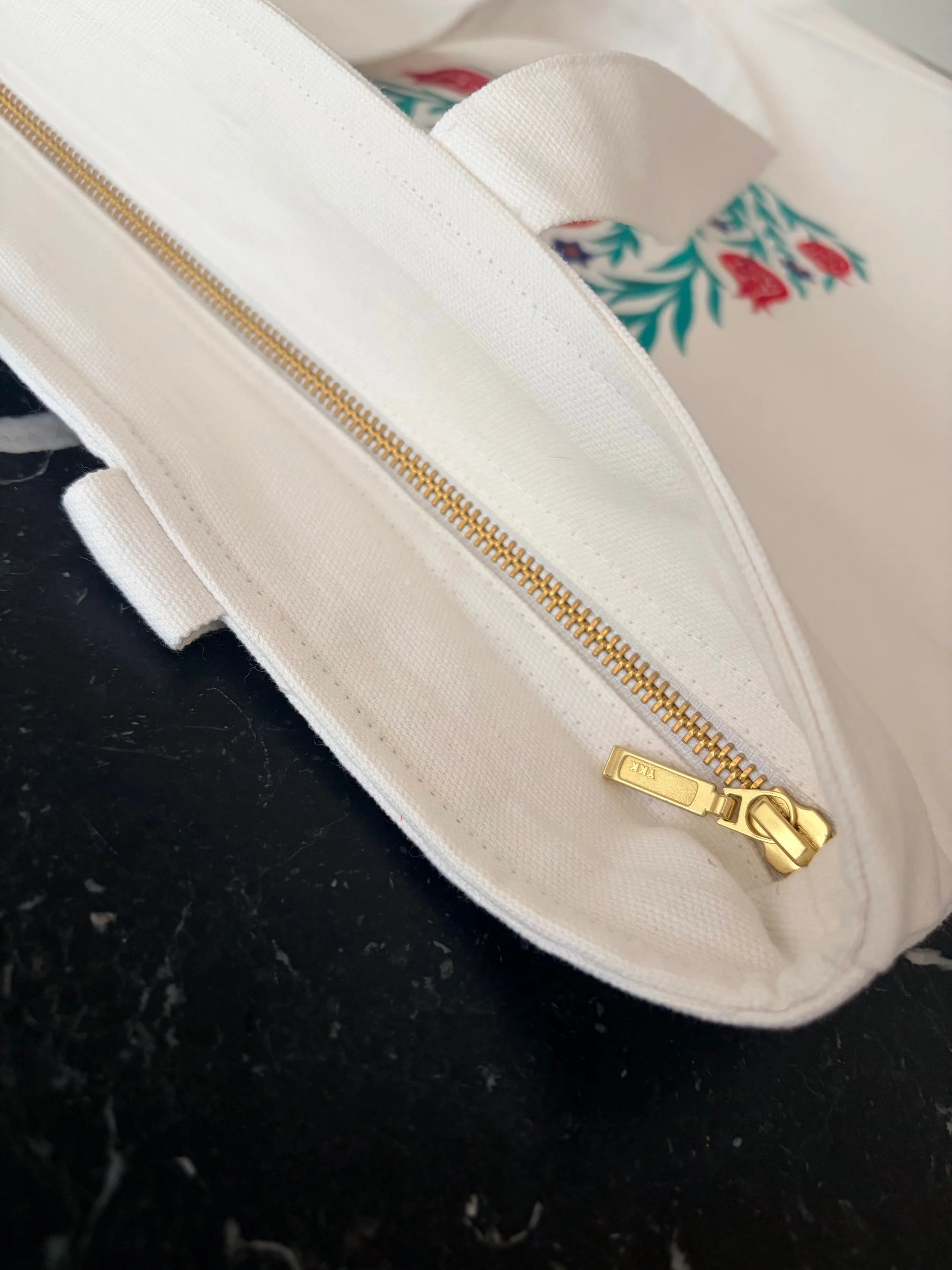 Quality Designer Cotton Shopper Tote Embroidered with Baadiyah design motif and YKK zip closure