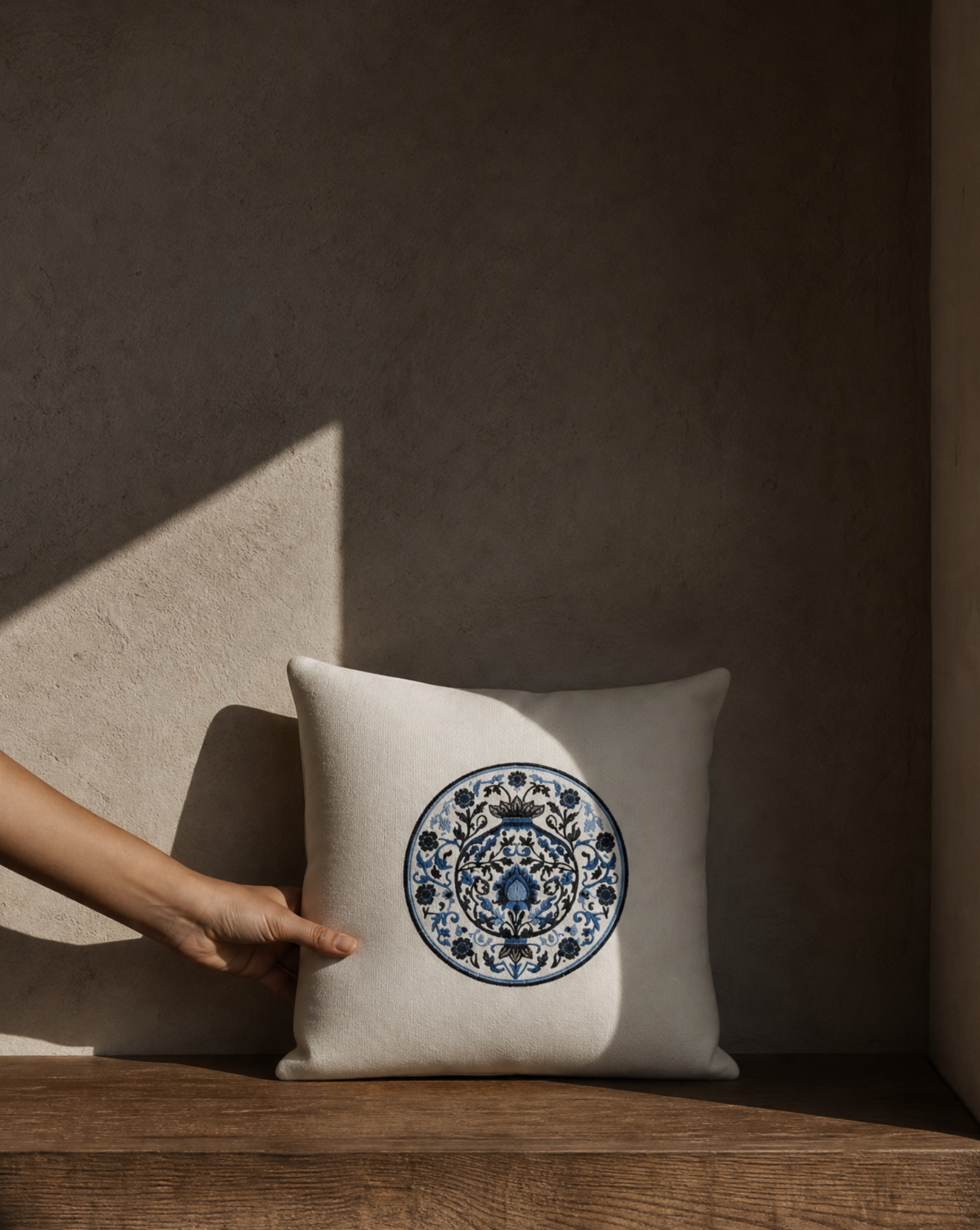 Blu Pietra Embroidered Cotton Cushion Cover (Set of 2)
