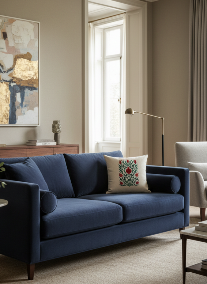 Set in a luxurious apartment, the Jardin Nar Embroidered Cushion Cover, style your space