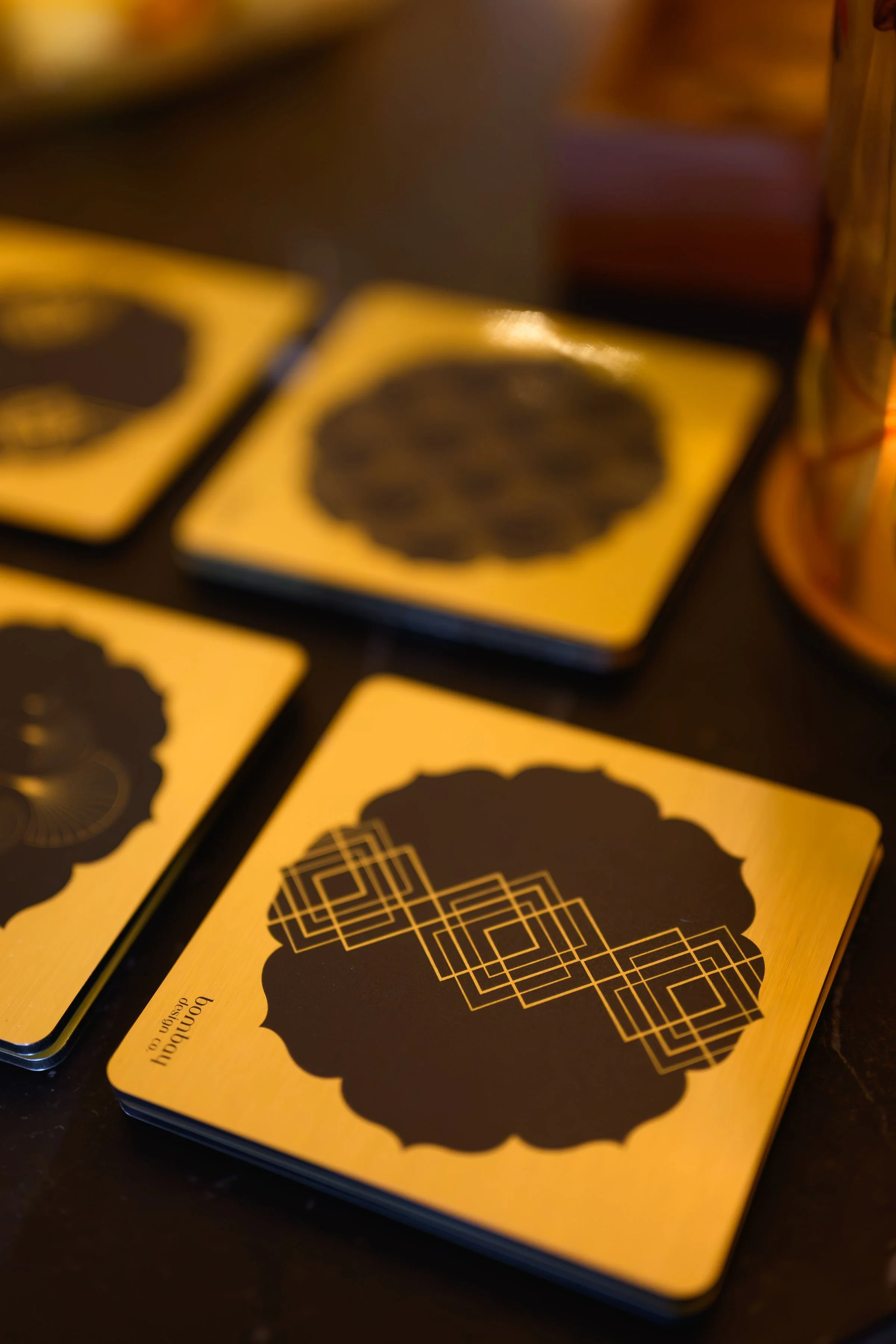 Bombay Deco Mixed Design Gold-finished Coaster (Set of 4)