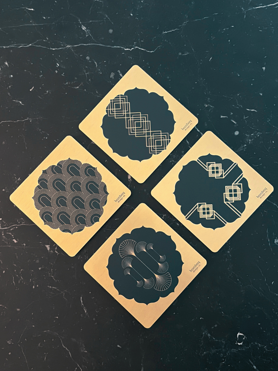 Bombay Deco Mixed Design Gold-finished Coaster (Set of 4)