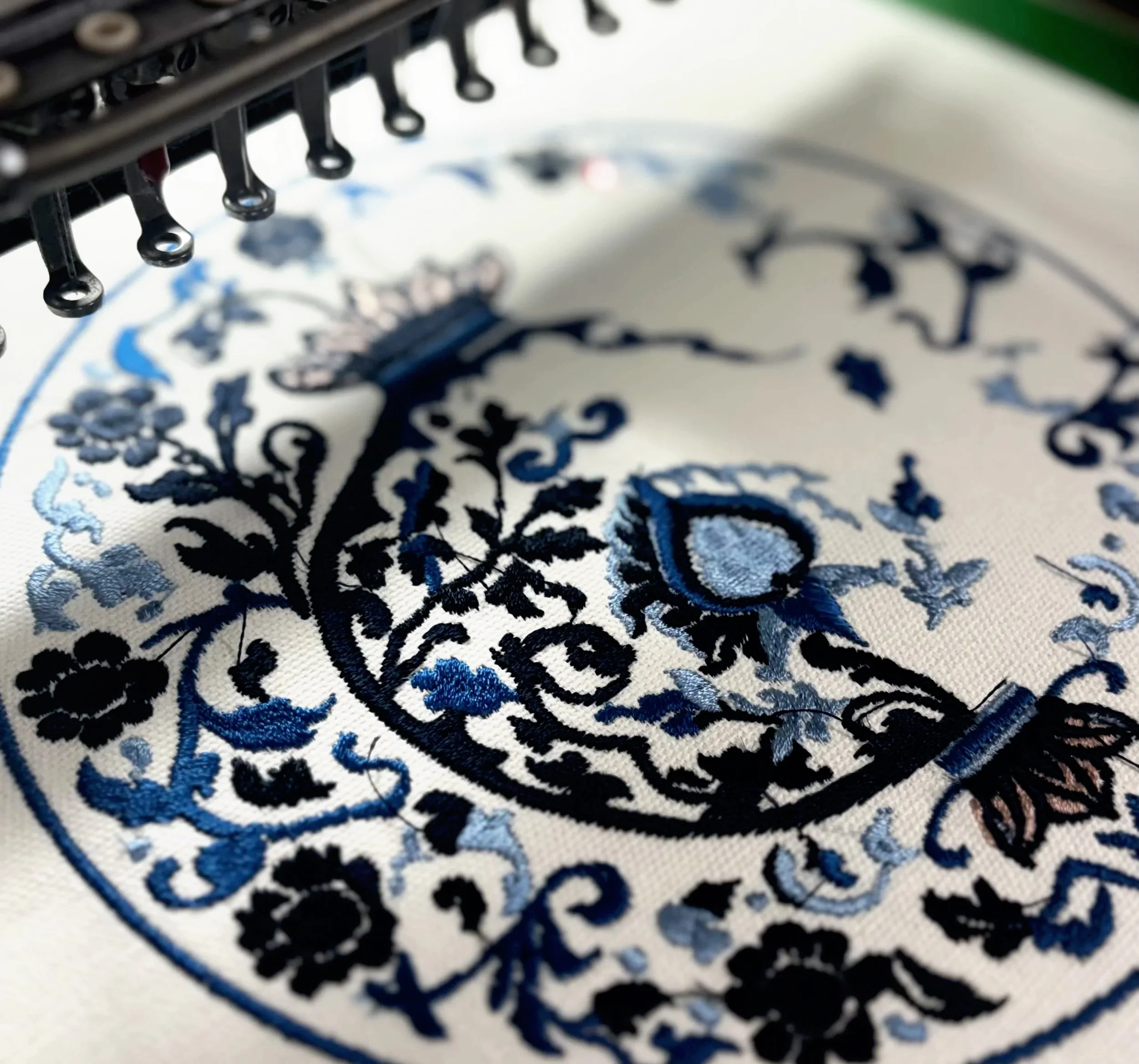 A design turned into a beautiful embroidery on fabric